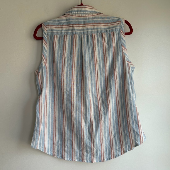 Orvis Striped Sleeveless Button Down Linen Blend Shirt Size M - Picture 4 of 5
